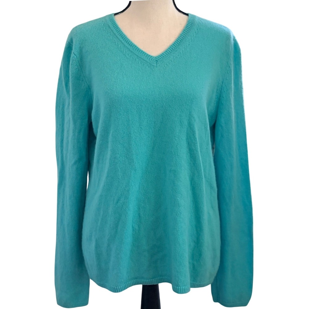 Peck & Peck 100% Cashmere Sweater Turquoise Blue V-Neck Womens‎ XL Luxury Cozy